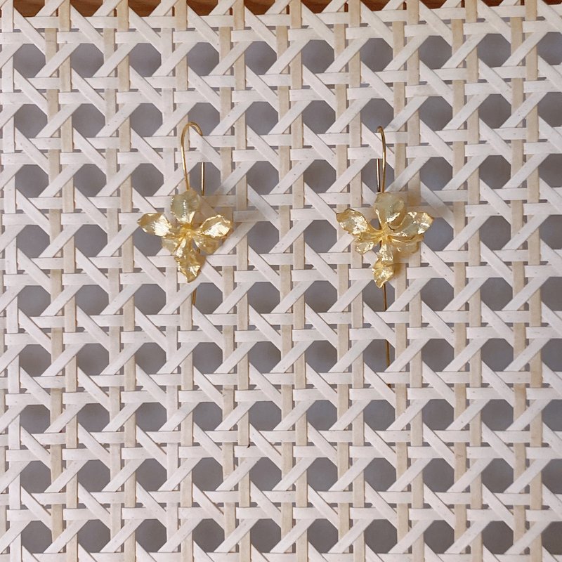 鸢尾花耳环 垂钓式 - 耳环/耳夹 - 纯银 金色