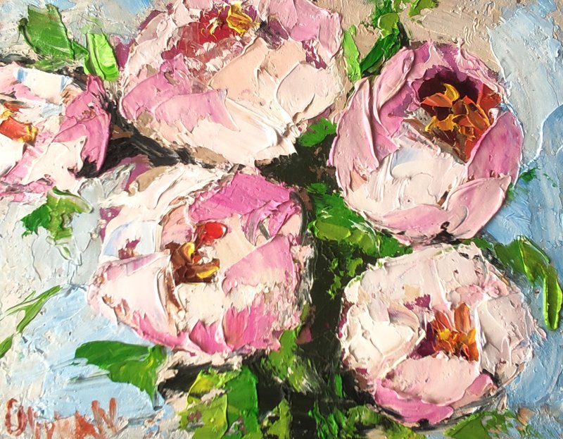 Peony Painting Impasto Flower Original Art Floral Wall Oil Painting - 海报/装饰画/版画 - 其他材质 多色