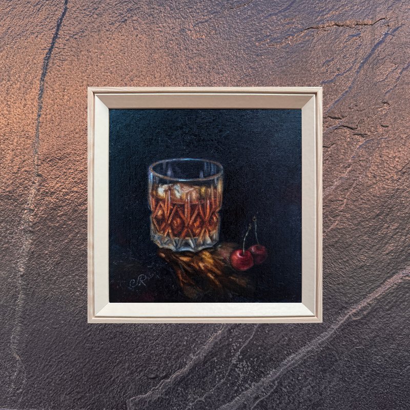 原创油画静物威士忌画 - 墙贴/壁贴 - 木头 黑色