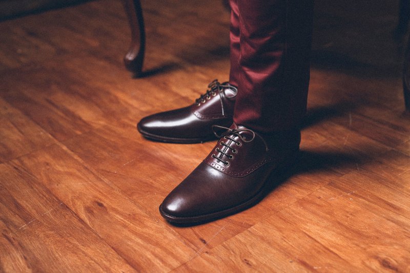 鞍部牛津鞋 Saddle shoes 12周年限定款 绅士鞋 婚鞋 皮鞋 男 - 男款牛津鞋/乐福鞋 - 真皮 红色