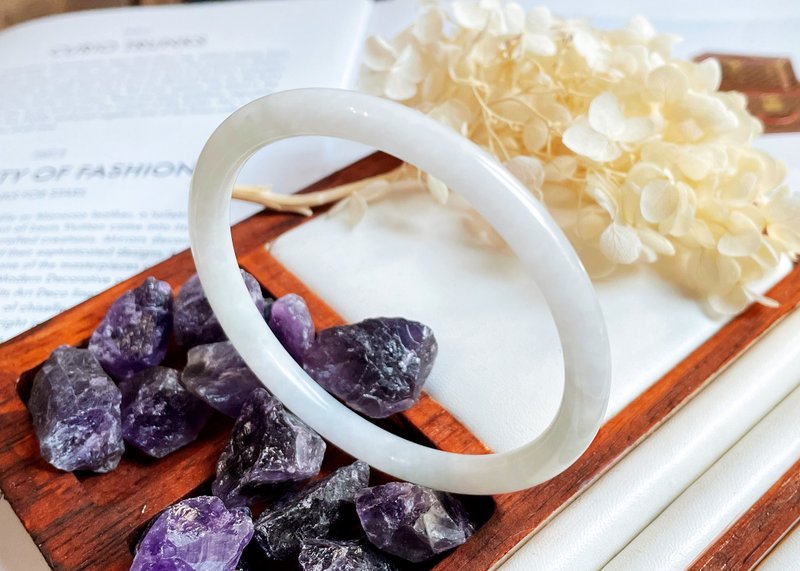 天然翡翠A货缅甸玉冰 圆骨镯 美人镯 玉镯 - 手链/手环 - 玉石 白色