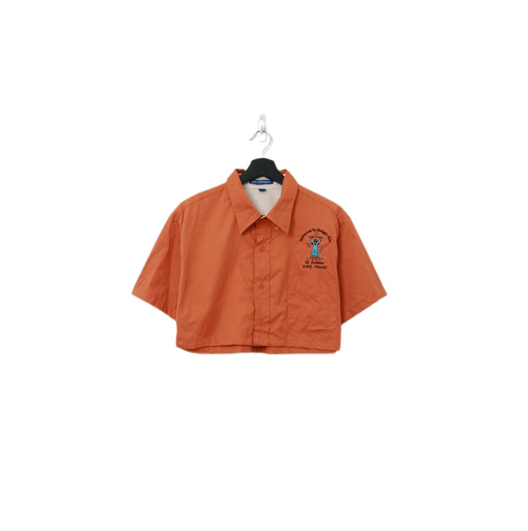 Back to Green-再制刺绣短板衬衫 砖色 ds-28//vintage shirt - 女装衬衫 - 棉 
