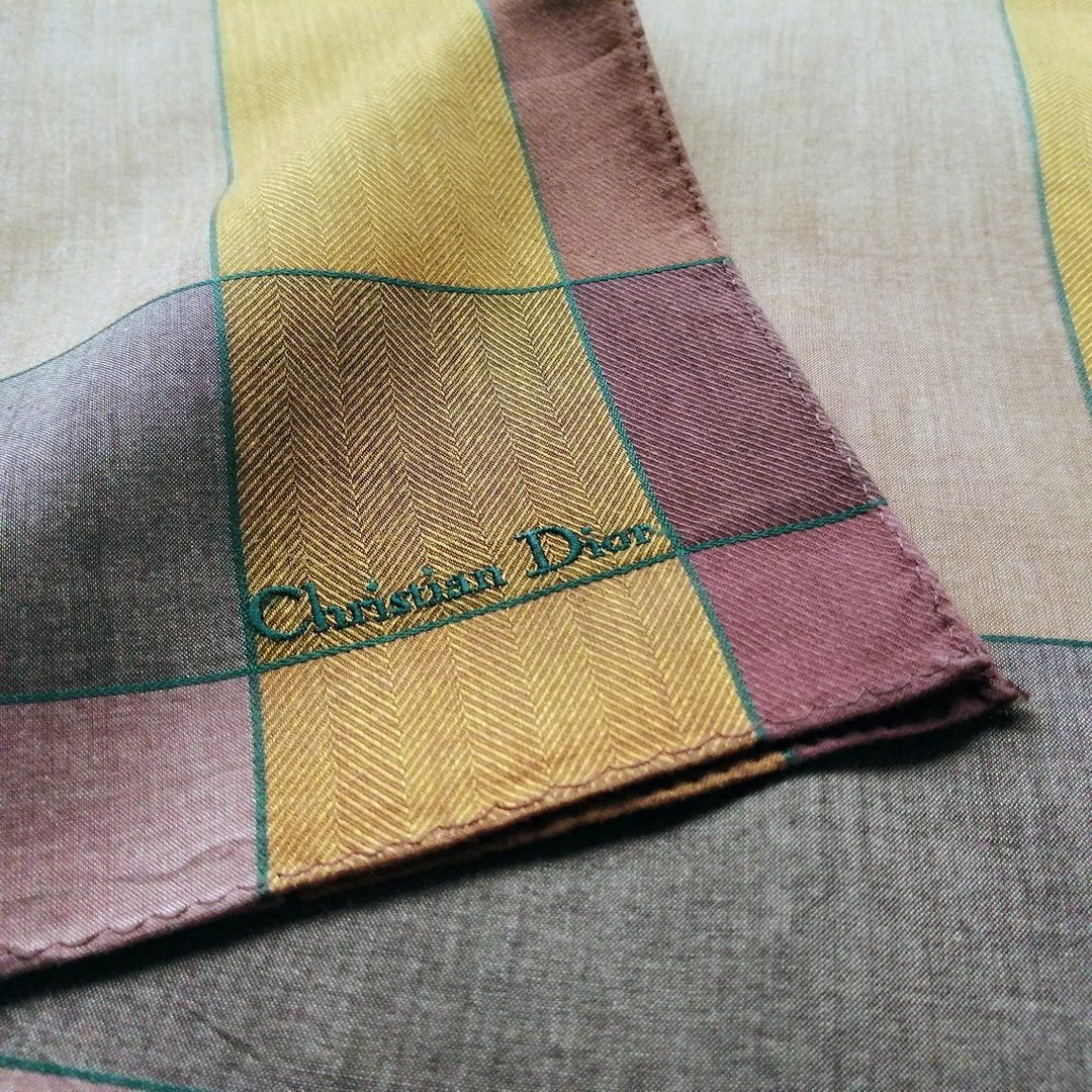 复古 Christian Dior 手帕 简约中性色调 19.5 x 18.5 英寸 - 丝巾 - 棉 卡其色