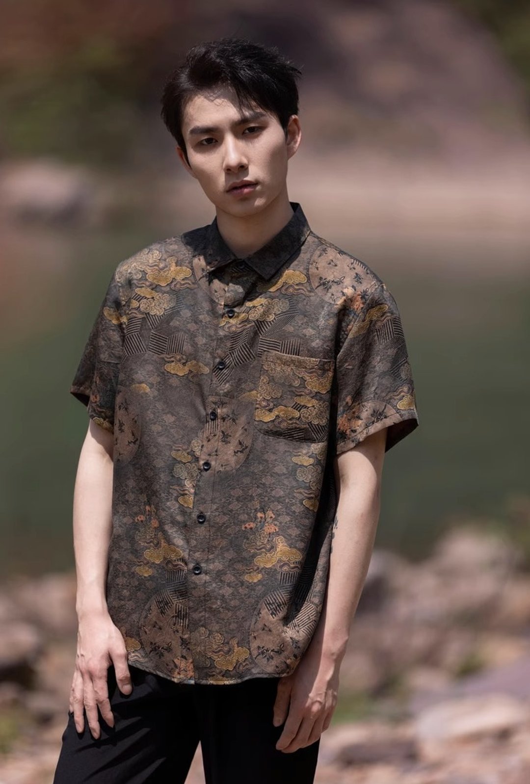 新中式极简 香云纱真丝衬衫 - 男装衬衫 - 其他材质 多色