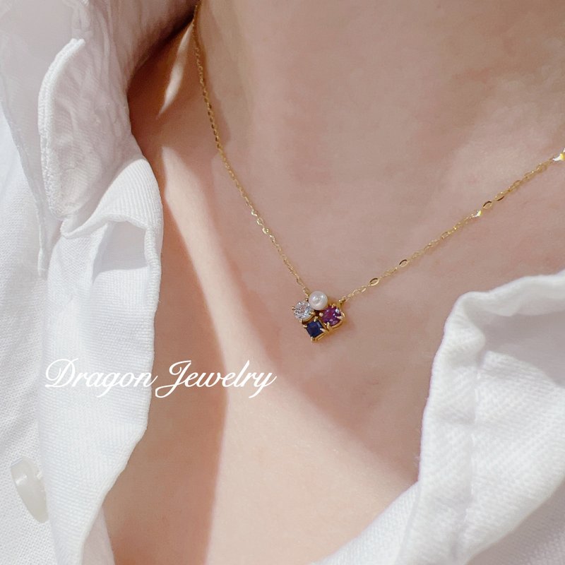 18K金 天然宝石 定制诞生石项链-最美的幸运符 - 项链 - 贵金属 金色
