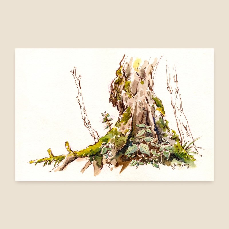 日本长野青苔之森 水彩旅行明信片单张 - 卡片/明信片 - 纸 