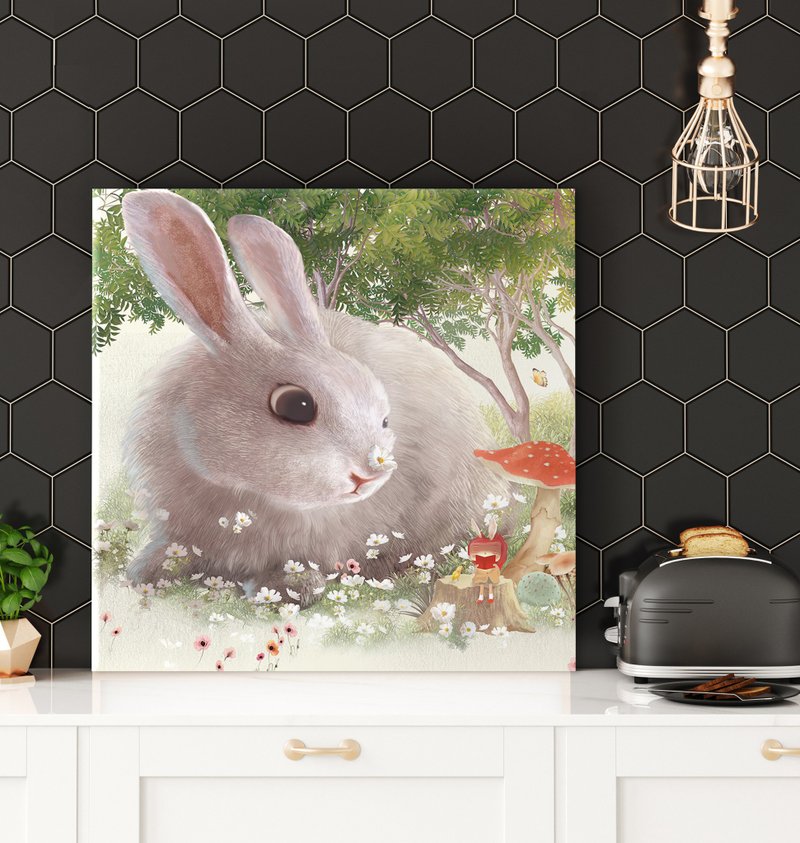 春日兔与繁花花园 - 艺术插画复制画 (治愈系居家布置) - 海报/装饰画/版画 - 其他材质 卡其色
