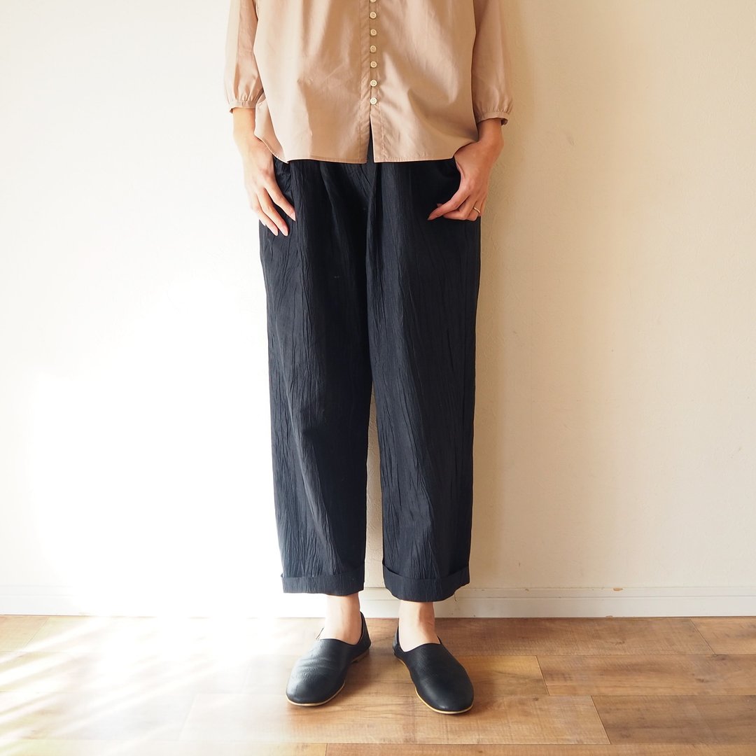 Linen washers Tapered pants - 女装长裤 - 棉．麻 黑色