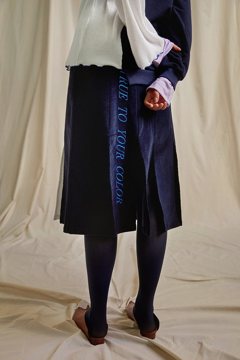 忠实色彩开衩剪接裙 - 裙子 - 棉．麻 