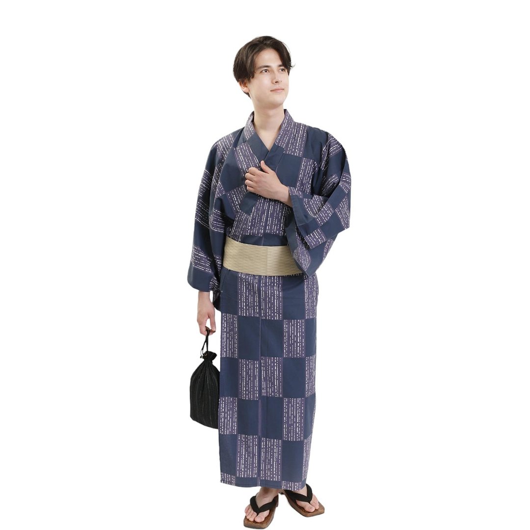 日本 和服 男 绵 浴衣 腰封 2 件 套组 L Z35-d1 yukata - 其他 - 棉 蓝色