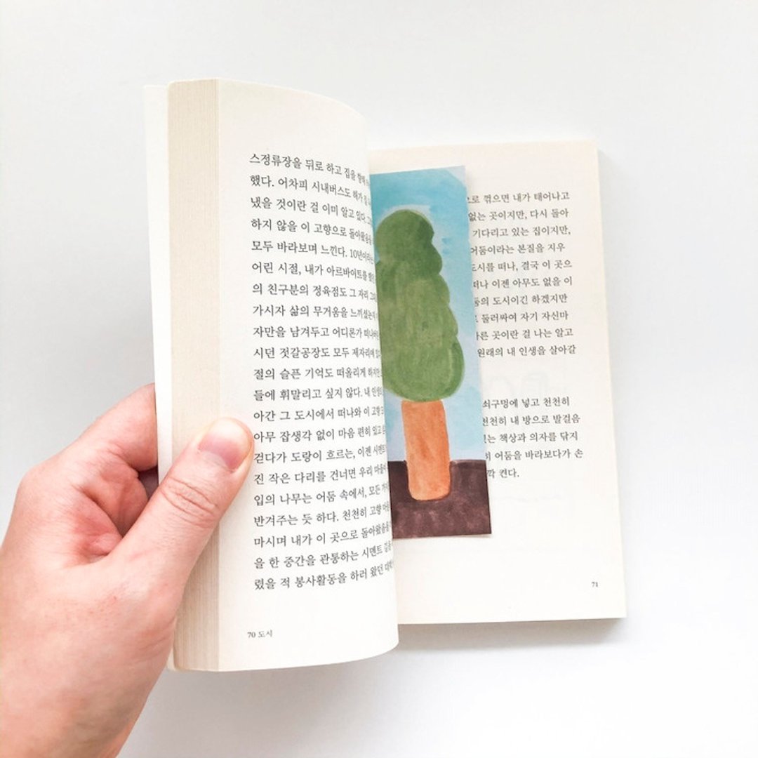 韩国插画品牌 little room - 日与夜之树 两入书签/卡片组 - 书签 - 纸 绿色