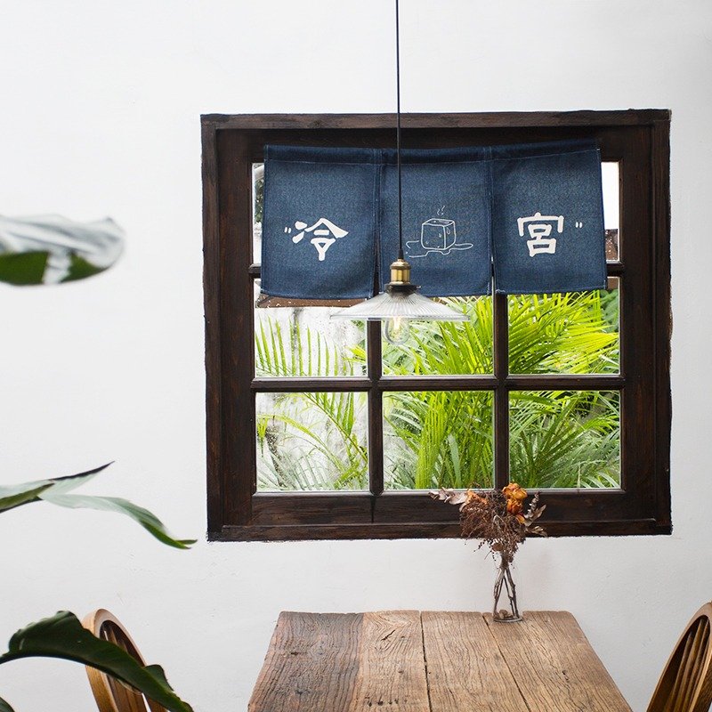 台湾发货 冷宫 创意文字书法插画日式中式小清新门帘隔断圣诞礼物 - 门帘/门牌 - 棉．麻 蓝色