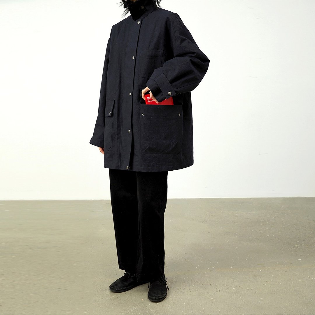 深蓝黑派克服宽松加厚羊毛夹棉风衣中长夹克外套 杲果GAOGUO - 女装休闲/机能外套 - 棉 黑色