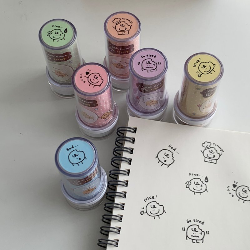 Luckyzoo原创 Cookieman 创意可爱插画表情便携黑色光敏印章手帐 - 印章/印台 - 其他材质 