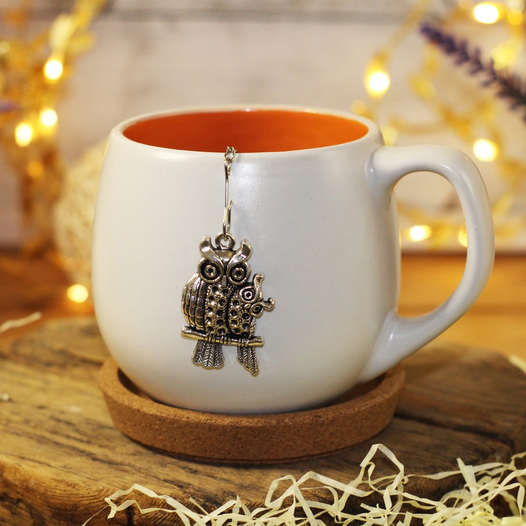Tea infuser with owl pendant, Owl tea steeper for herbal tea, Tea Strainer owl - 茶具/茶杯 - 不锈钢 银色