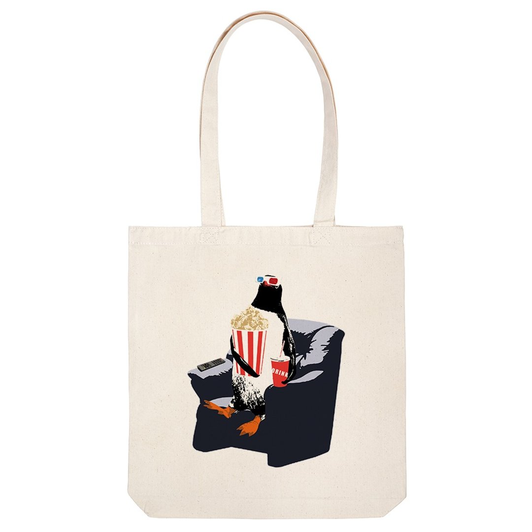 tote bag / Go out penguin - 手提包/手提袋 - 棉 卡其色