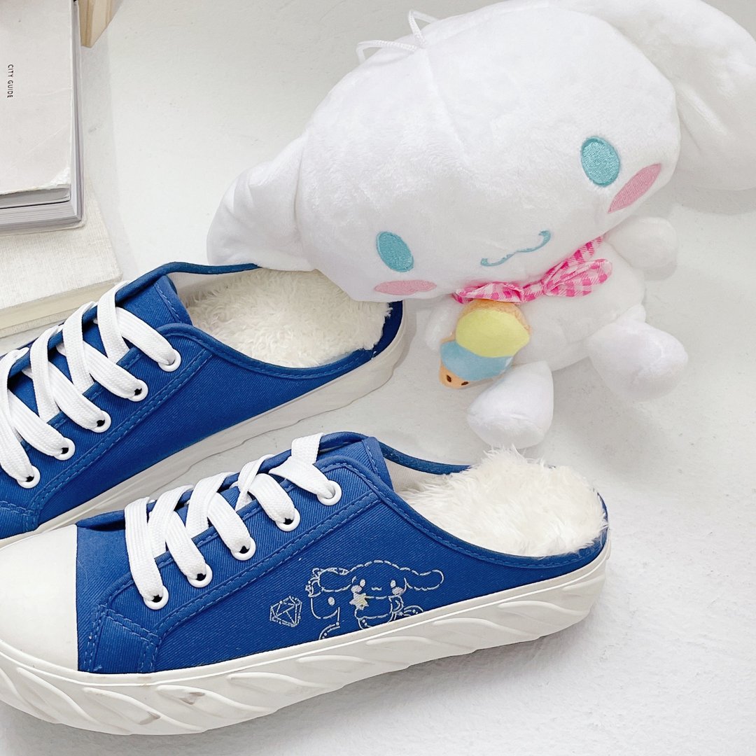Paidal x Cinnamoroll 大耳狗喜拿星空棉花糖鞋饼干穆勒鞋 - 星空蓝 - 女款休闲鞋 - 棉 蓝色