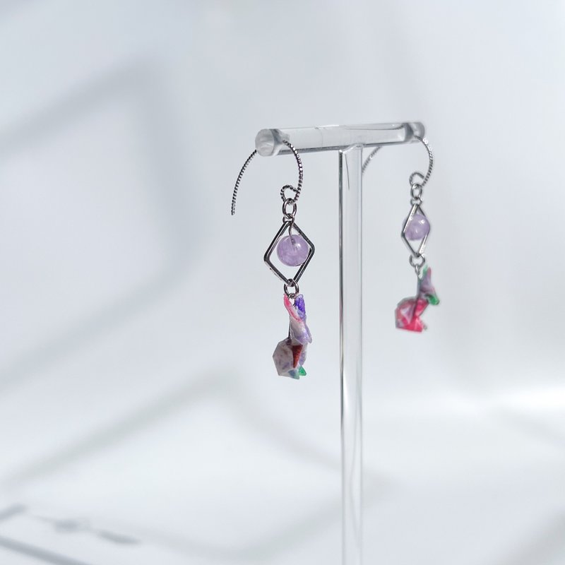 Chearrings | Origami 日本和纸 手工折纸 小兔耳环 | 款式R001 - 耳环/耳夹 - 纸 紫色
