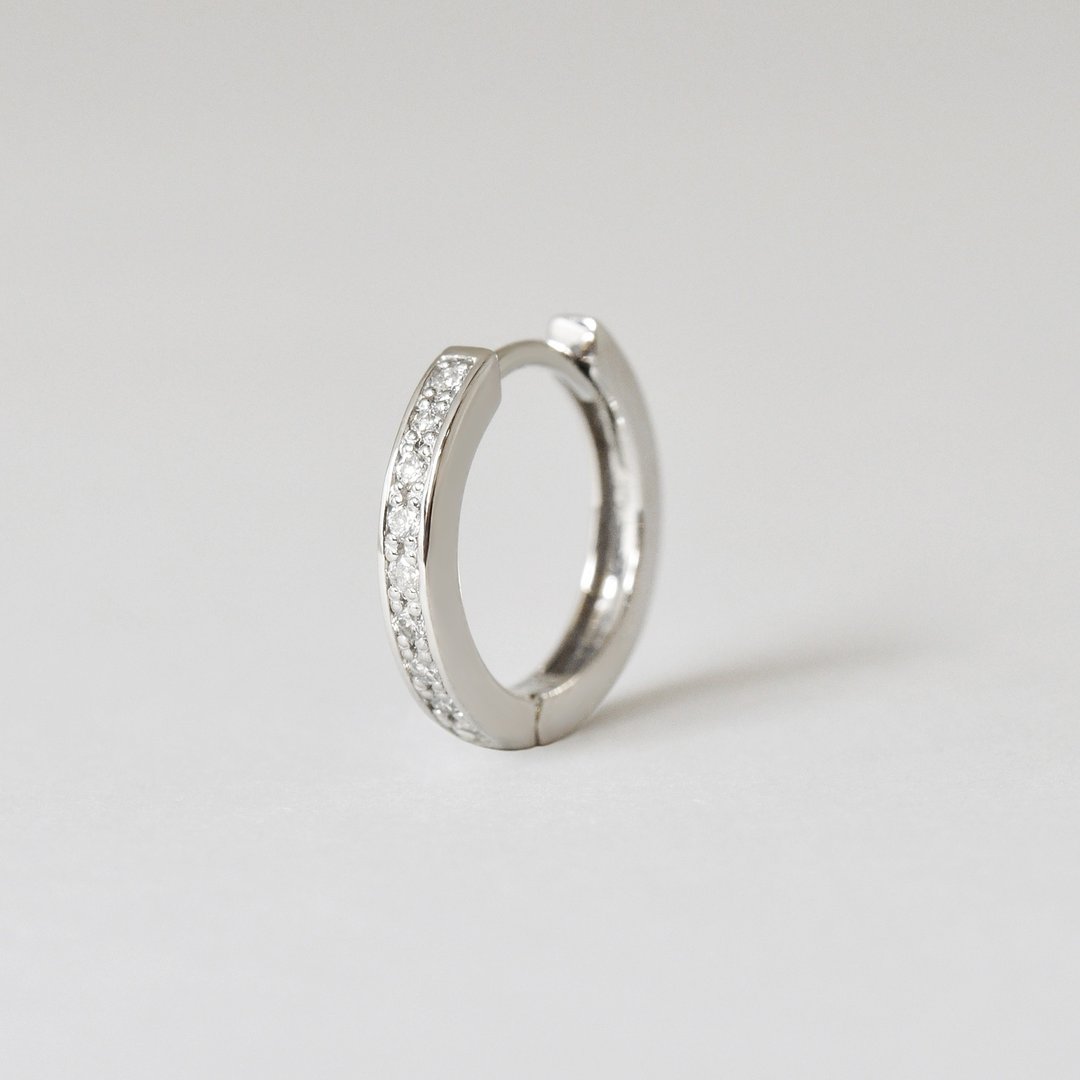 【Solo Earring】 钻石 0.04克拉 大号易扣圈形单边耳环 (铂金) - 耳环/耳夹 - 贵金属 