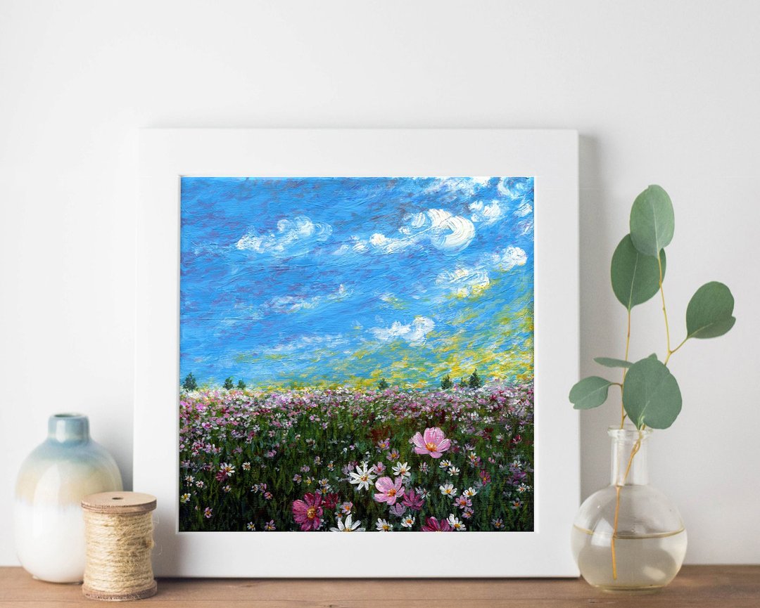 【野菊花】花卉限量复刻画 | 大厅玄关挂画 | 绿茵粉色花海挂画 - 海报/装饰画/版画 - 纸 