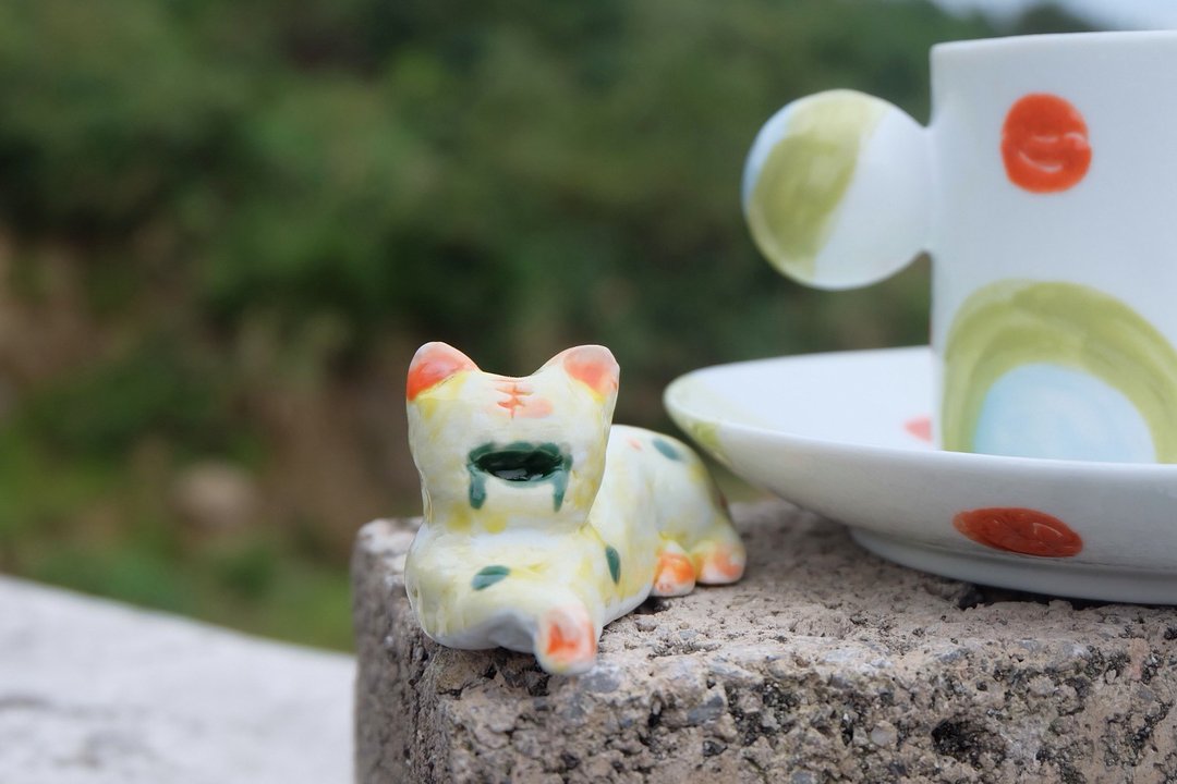 手捏陶瓷茶杯寵醜萌趣怪擺件吉祥虎|聖誕禮物定製 - 摆饰 - 陶 黄色