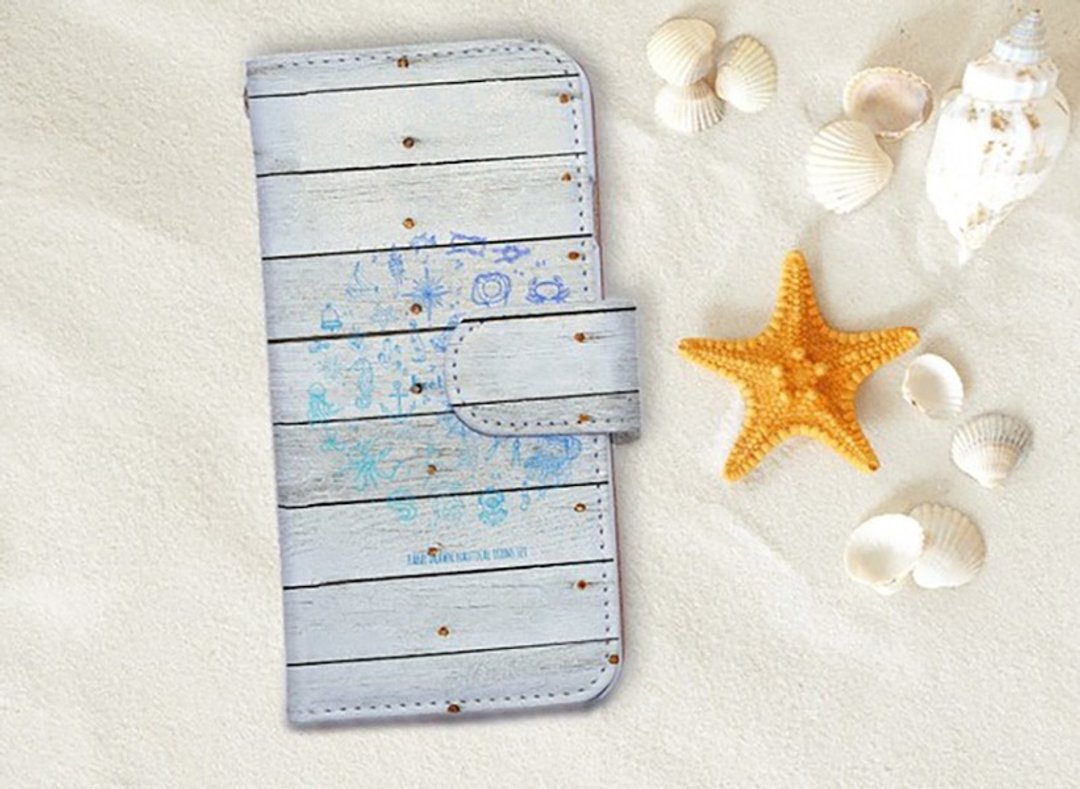 [Compatible with all models] Free shipping [Notebook type] Anchor, sailing ship, compass, shell, lighthouse iPhone8 / iPhone8 Plus / iPhoneX - 手机壳/手机套 - 真皮 银色
