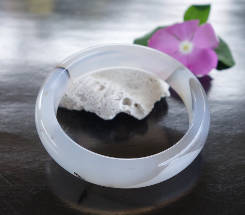 天然水墨玉髓手镯 手围#18.5 冰透 玉髓手环 天然玛瑙 现货实拍 - 手链/手环 - 玉石 透明