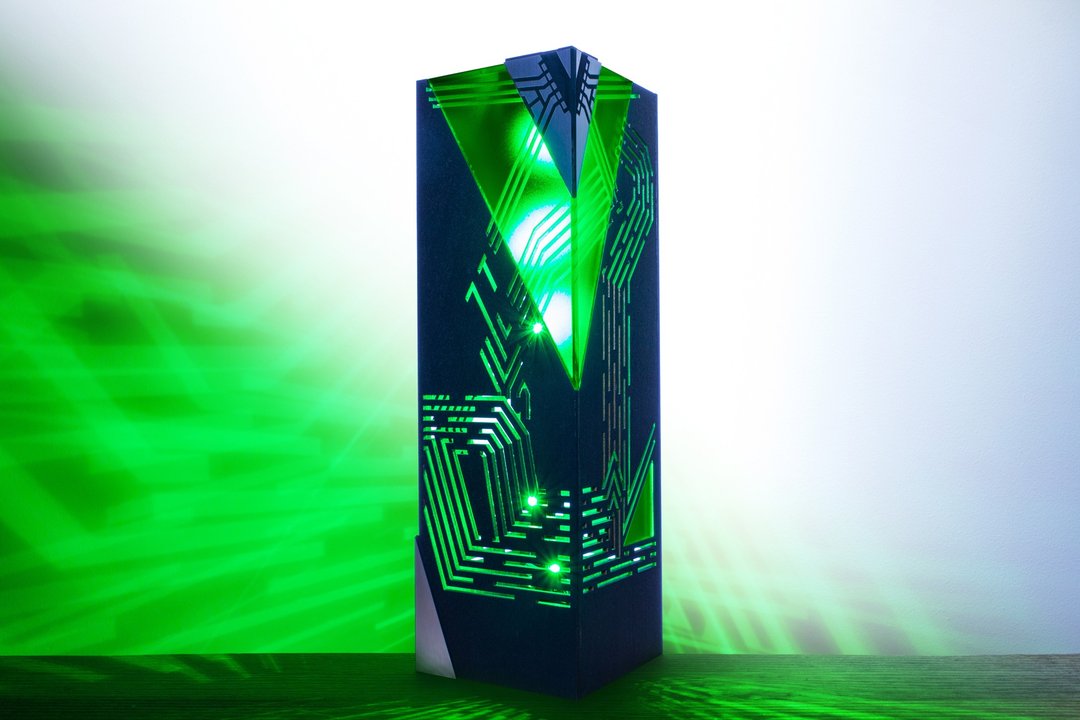 几何赛博 LED 灯 – 未来感霓虹桌灯，游戏空间装饰，RGB A - 灯具/灯饰 - 木头 黑色