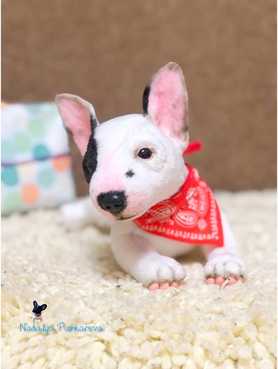 毛绒斗牛犬小狗 逼真的玩具 宠物肖像 - 玩偶/公仔 - 聚酯纤维 白色