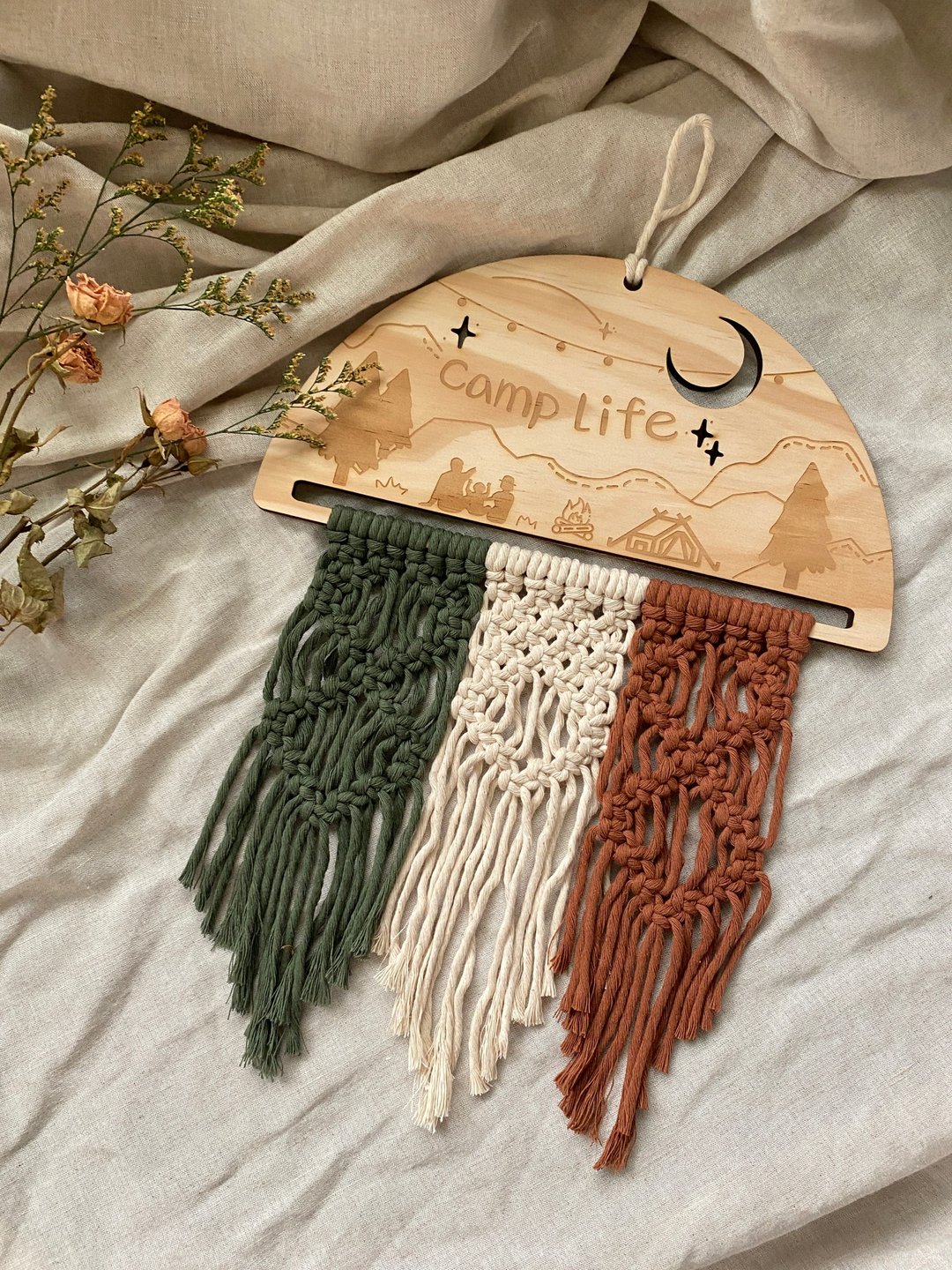 Macrame 编织露营风挂饰-方格 - 摆饰 - 棉．麻 
