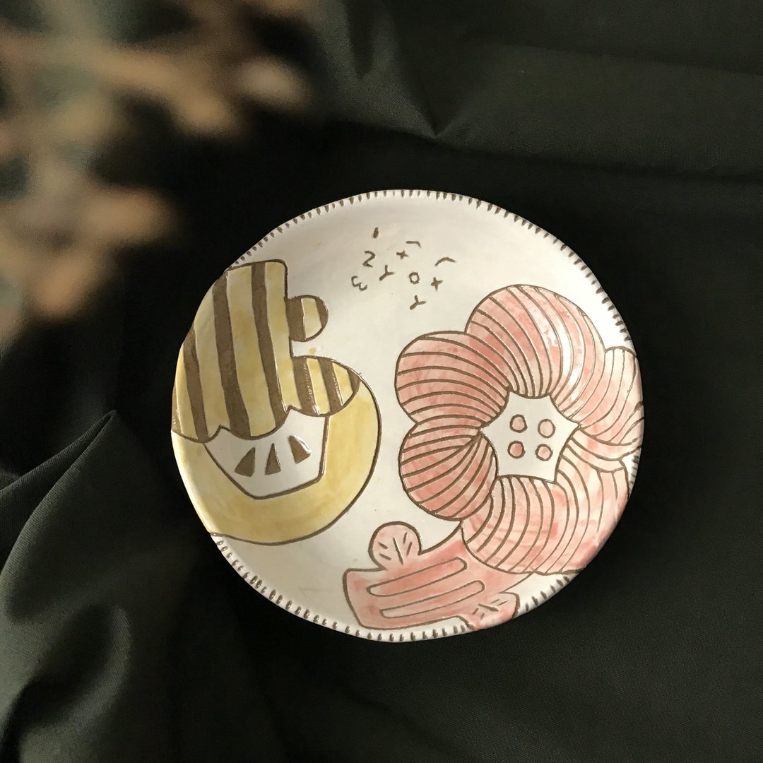 【小丸 森林 彩绘】花与花 小钵 食器 器皿 盘 - 盘子/餐盘/盘架 - 陶 