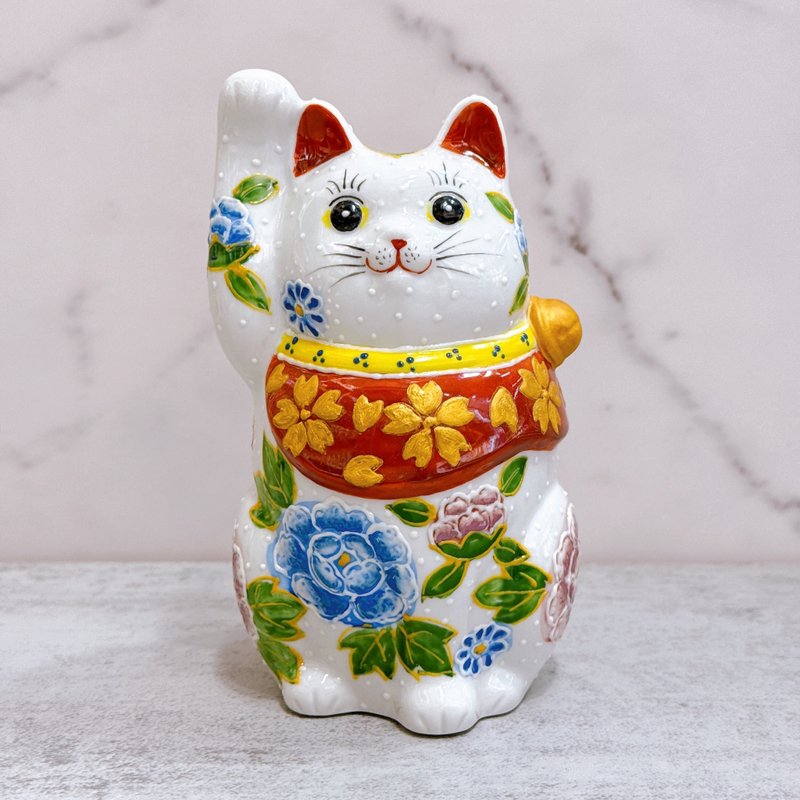 【牡笑迎福】日本九谷烧招财猫 | 牡丹 - 摆饰 - 瓷 多色