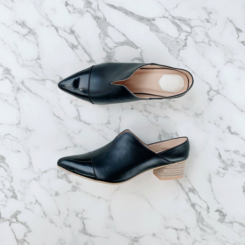 音乐主题 第3号 Jazz 爵士 穆勒鞋 亮黑与雾黑 - 高跟鞋 - 真皮 黑色