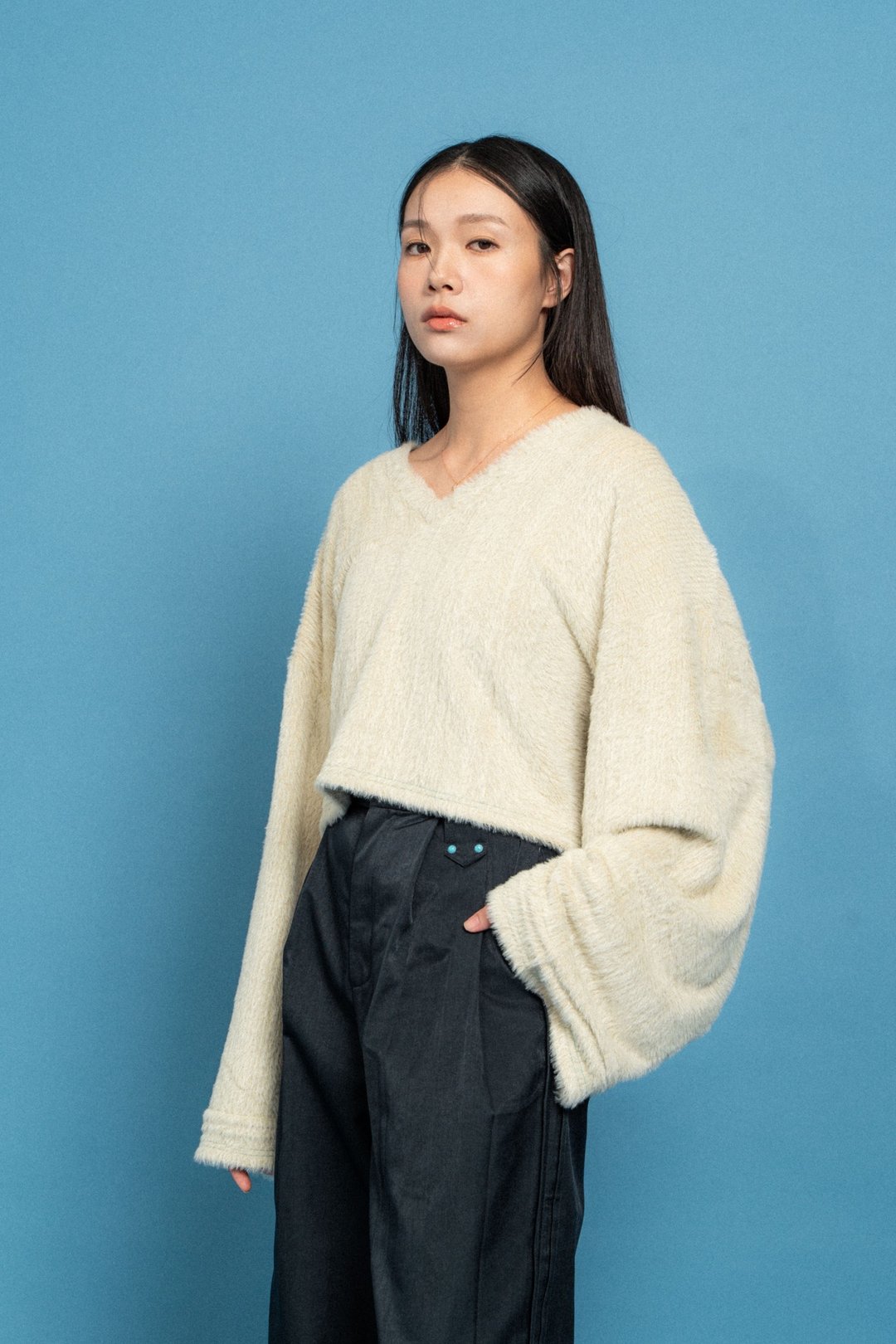 奶油色长袖针织衫 Stretch Long sleeve Jumper - 女装针织衫/毛衣 - 其他材质 卡其色
