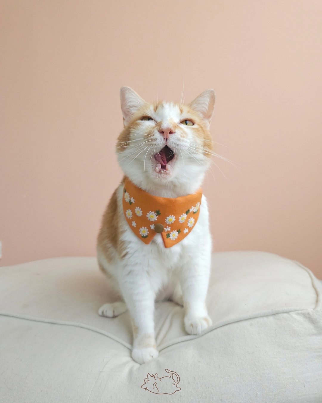 Daisies collar set,Removable- Hand Daisies Embroidery collar for cat - Orange - 项圈/牵绳 - 棉 橘色
