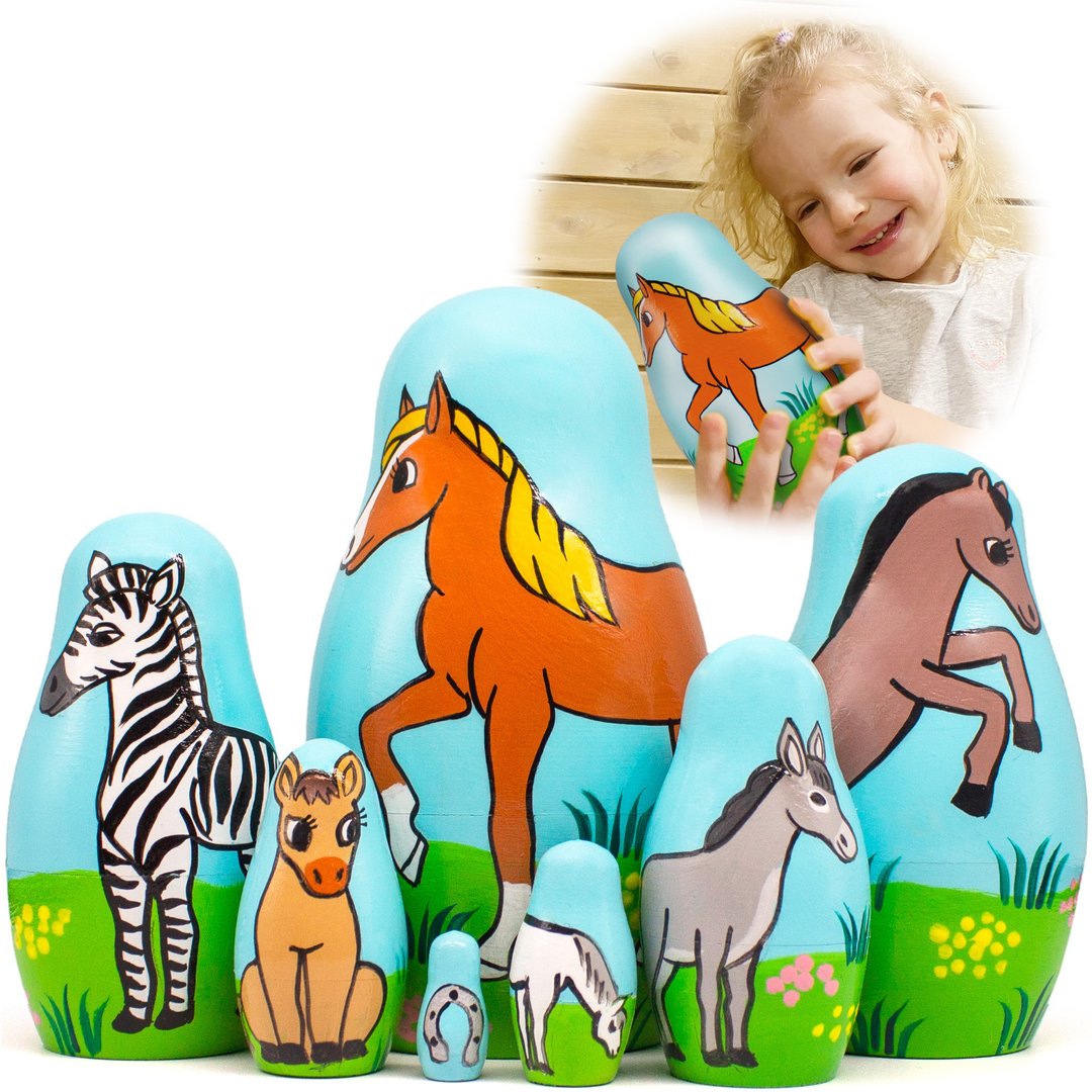 Horse Nesting Dolls Set 7 Pcs - Horse Gifts for Girls - Horse Toys - Horse Decor - 玩具/玩偶 - 木头 多色