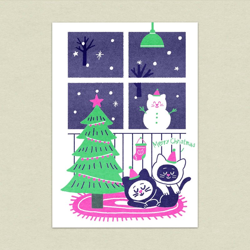圣诞节/乒乒乓乓圣诞夜/黑白猫过圣诞/孔版印刷明信片 - 卡片/明信片 - 纸 多色