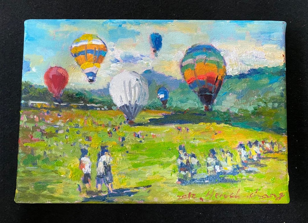 风景油画-台东鹿野高台热气球嘉年华 - 海报/装饰画/版画 - 棉 绿色
