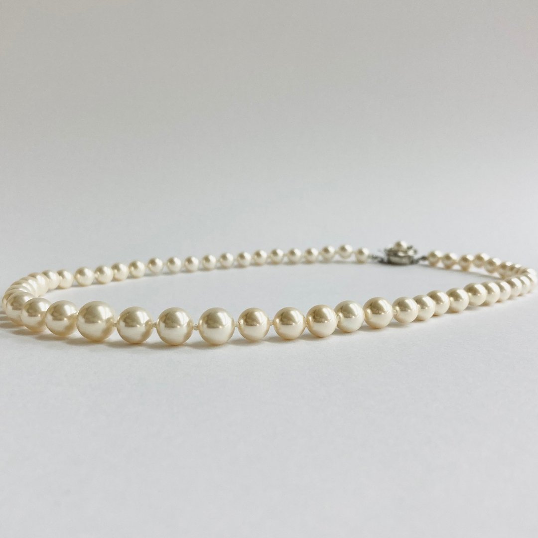 贝壳珍珠渐层全结项链 M / 约 6x10mm 约 48cm / 米白 / R / 日本制造 - 项链 - 贝壳 金色