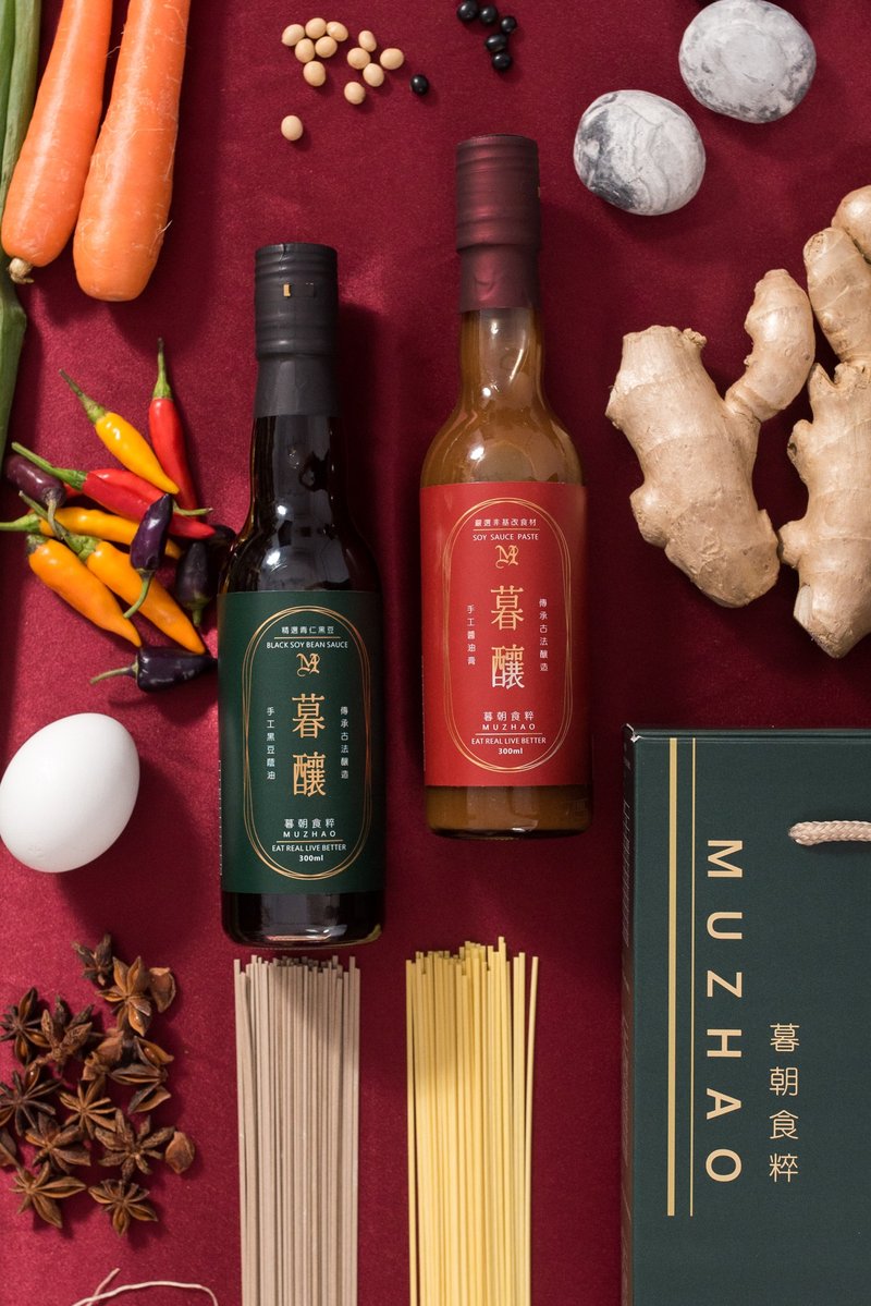 手作纯酿酱油双入礼盒-黑豆荫油 油膏 300ML 长辈礼物 - 酱料/调味料 - 玻璃 绿色