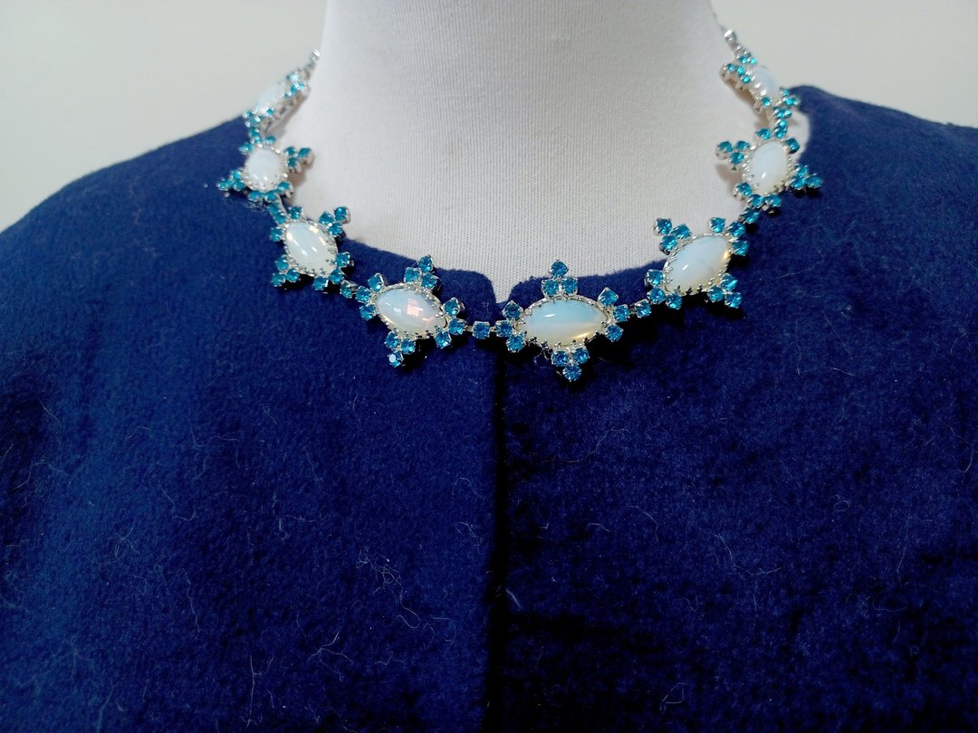 vintage jewelry 古董仿蛋白石莱茵钻项链 - 项链 - 其他金属 