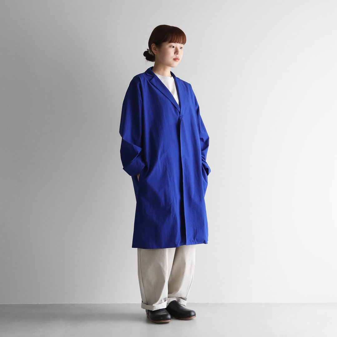 【HUIS】远州织物 Typwriter 布料 Overshirt Coat・钴蓝色 - 女装西装外套/风衣 - 棉．麻 蓝色