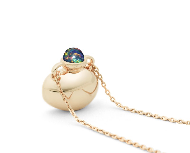 个性化刻字水瓶项链 黑欧泊花瓶吊坠 925纯银安芙兰花瓶锁骨链 - 项链 - 纯银 黑色