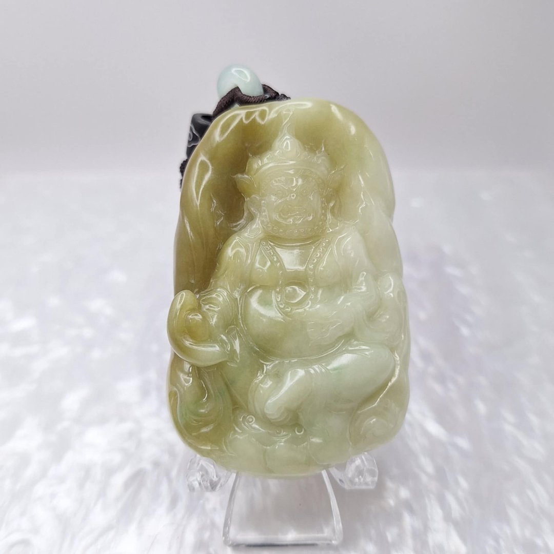 老种油润黄翡黄财神吊坠牌件 | 天然缅甸玉A货翡翠 - 项链 - 玉石 