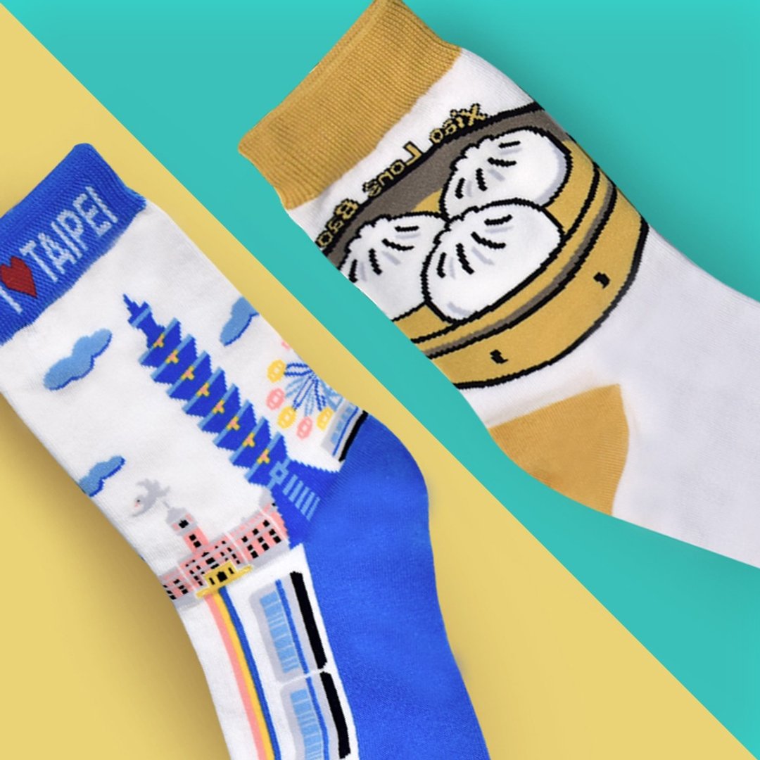 双袜组-台北好游袜Taipei SOCKS+台湾小笼包袜Dumplings SOCKS - 袜子 - 棉 白色
