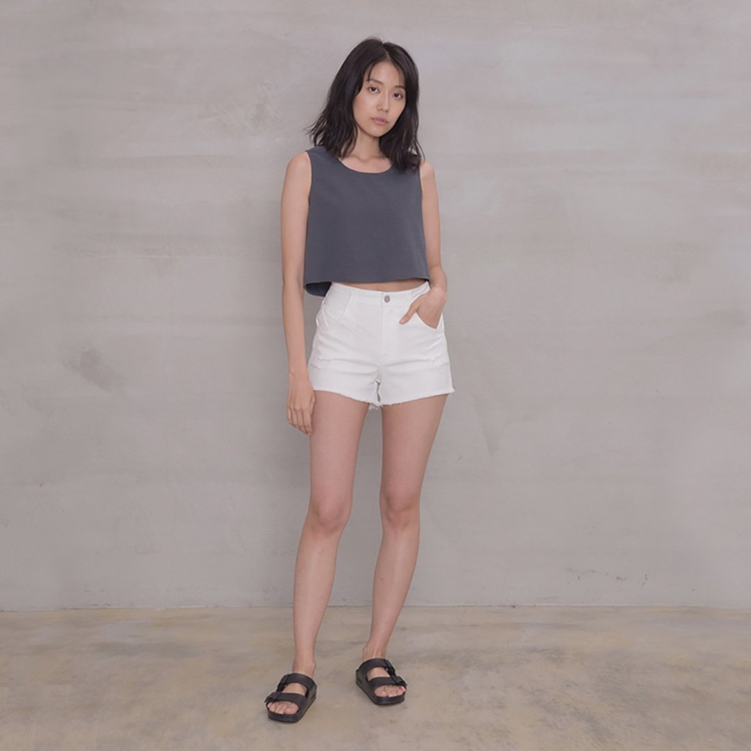 摇滚夏季牛仔短裤 Distressed Washed Denim Short - 女装短裤 - 棉 多色
