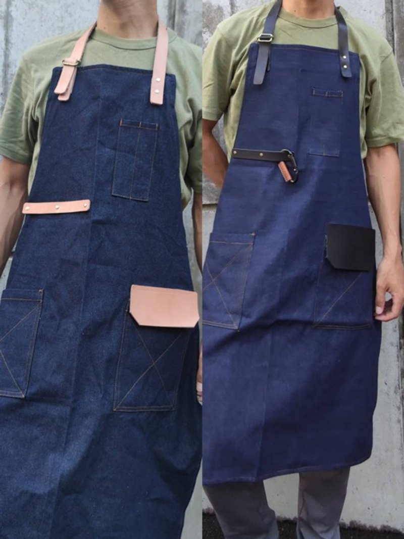 A wild work apron made of denim and genuine leather. This apron is made of mater - 其他 - 真皮 