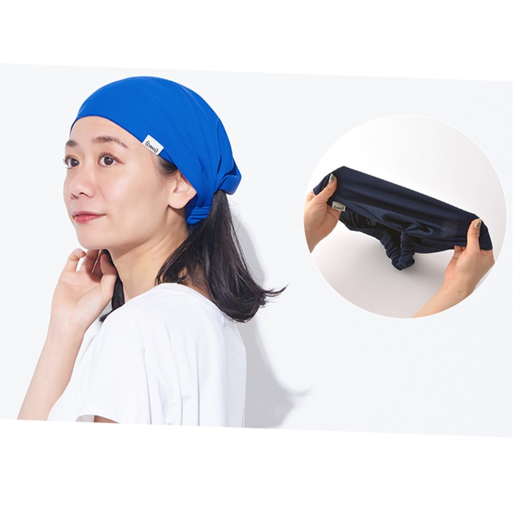 日本製 CHARM 吸湿快干抗 UV 两用头巾发带 - 发饰 - 聚酯纤维 蓝色