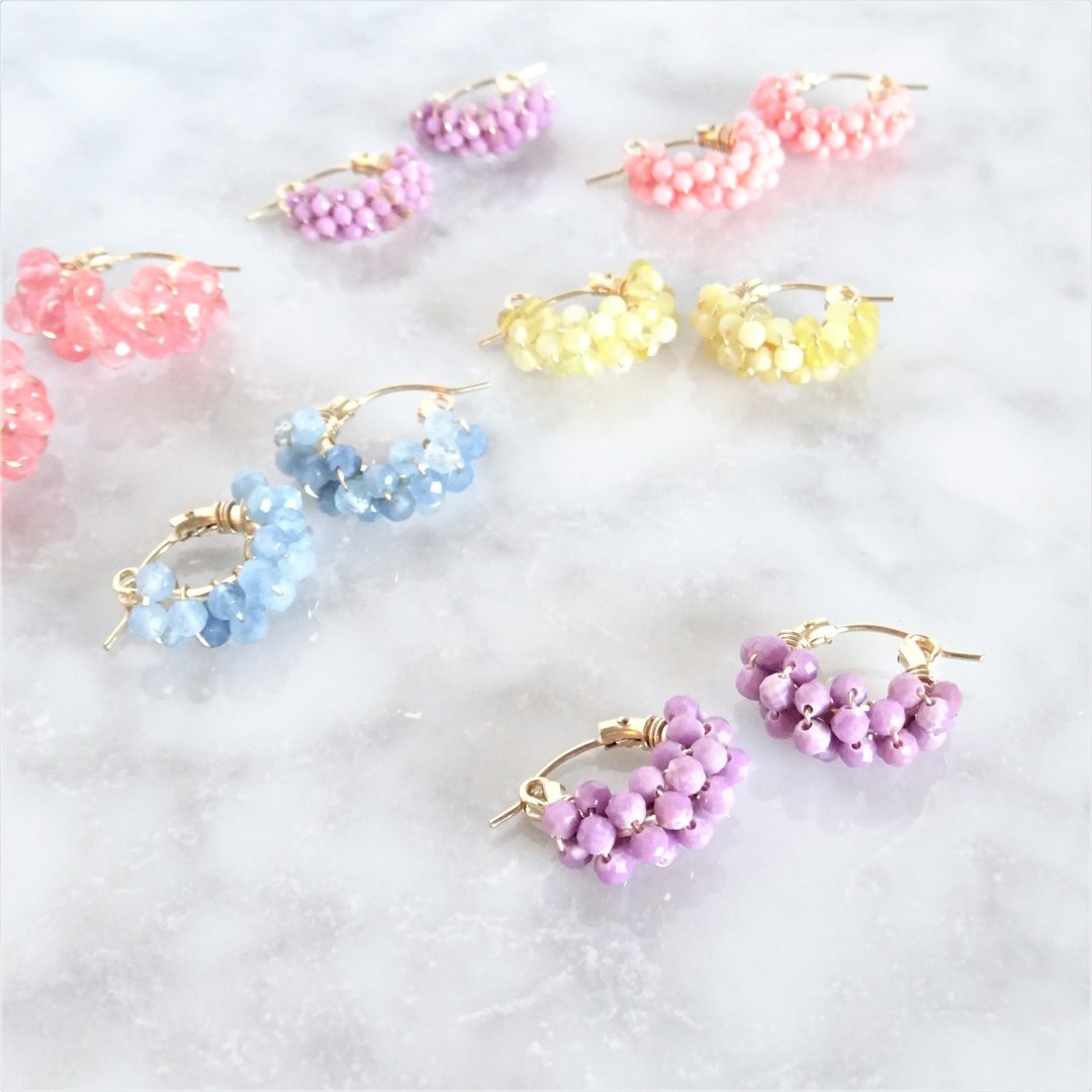 14kgf*Phosphosiderite pavé pierced earring / earring - 耳环/耳夹 - 宝石 紫色