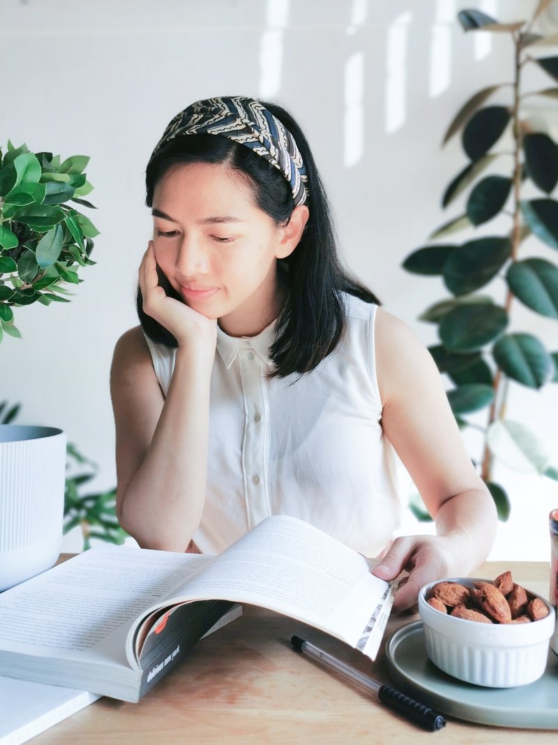 Indian block printed cotton - elastic headband - 发饰 - 棉．麻 蓝色
